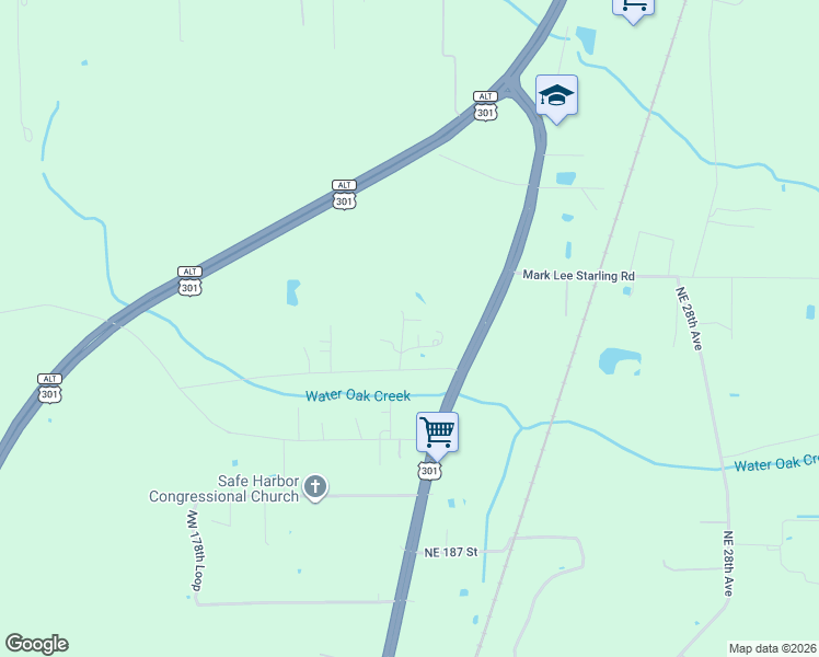 map of restaurants, bars, coffee shops, grocery stores, and more near 3299 Northwest 184th Street in Starke