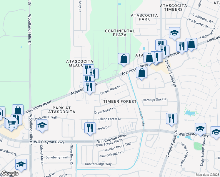 map of restaurants, bars, coffee shops, grocery stores, and more near 4906 Timber Path Drive in Humble