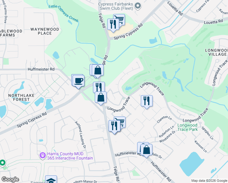 map of restaurants, bars, coffee shops, grocery stores, and more near 13610 Crosslyn Lane in Cypress