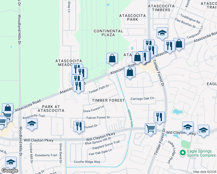 map of restaurants, bars, coffee shops, grocery stores, and more near 4939 Timber Path Drive in Humble