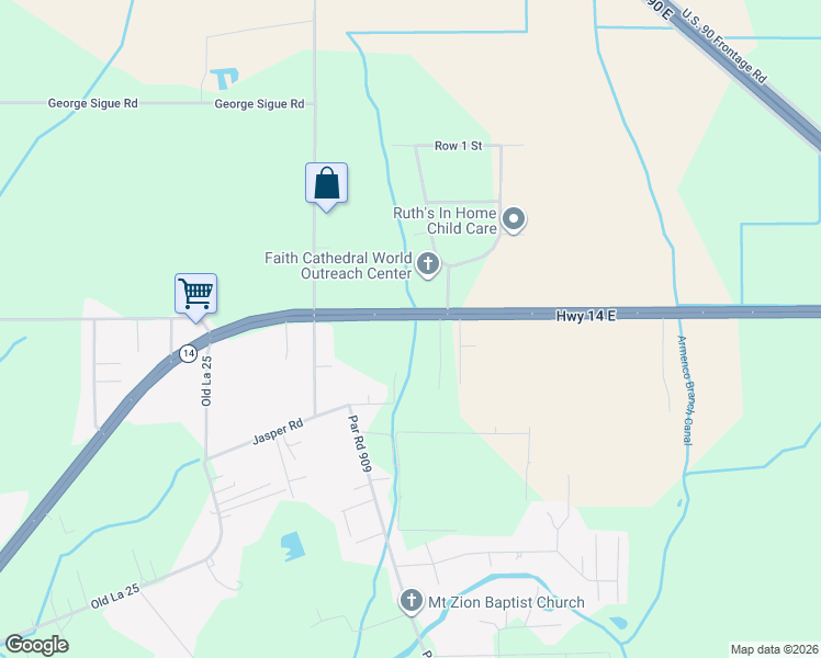 map of restaurants, bars, coffee shops, grocery stores, and more near 4605 Louisiana 14 in New Iberia