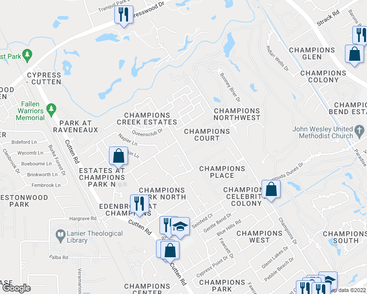 map of restaurants, bars, coffee shops, grocery stores, and more near 80 Reissen Lane in Houston