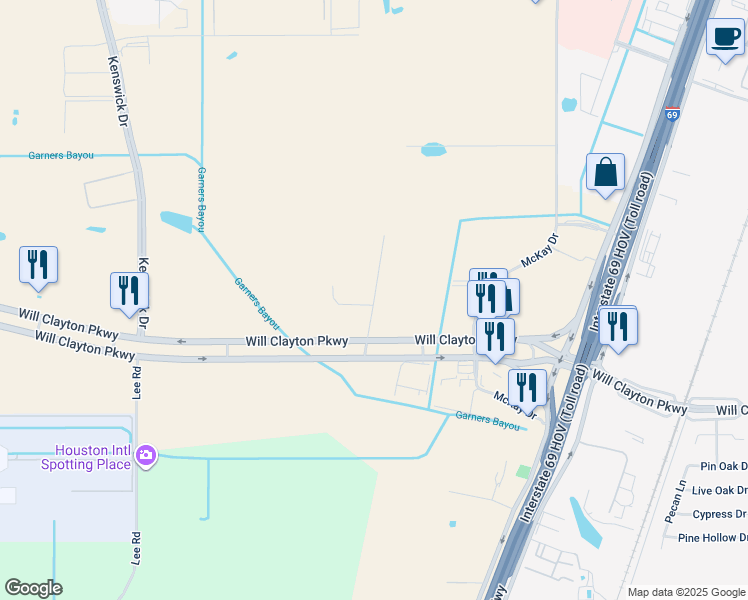 map of restaurants, bars, coffee shops, grocery stores, and more near Humble Parkway in Humble