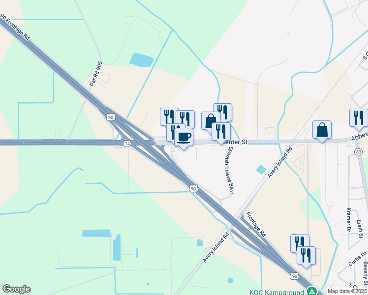 map of restaurants, bars, coffee shops, grocery stores, and more near 2785-2915 Highway 14 East in New Iberia