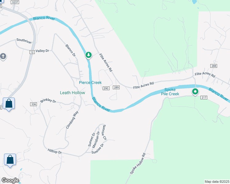 map of restaurants, bars, coffee shops, grocery stores, and more near 170 Spoke Lane in Wimberley