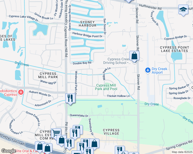 map of restaurants, bars, coffee shops, grocery stores, and more near 14735 Harvest Chase Court in Cypress