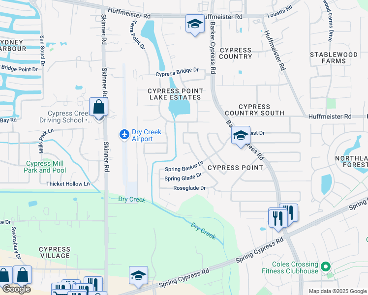 map of restaurants, bars, coffee shops, grocery stores, and more near 14511 Glade Point Drive in Cypress