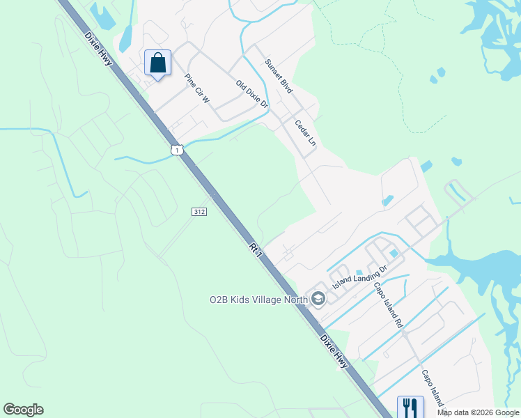 map of restaurants, bars, coffee shops, grocery stores, and more near 199 Chasewood Drive in St. Augustine