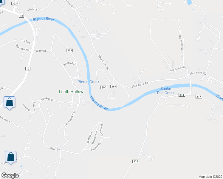 map of restaurants, bars, coffee shops, grocery stores, and more near 106 Spoke Lane in Wimberley