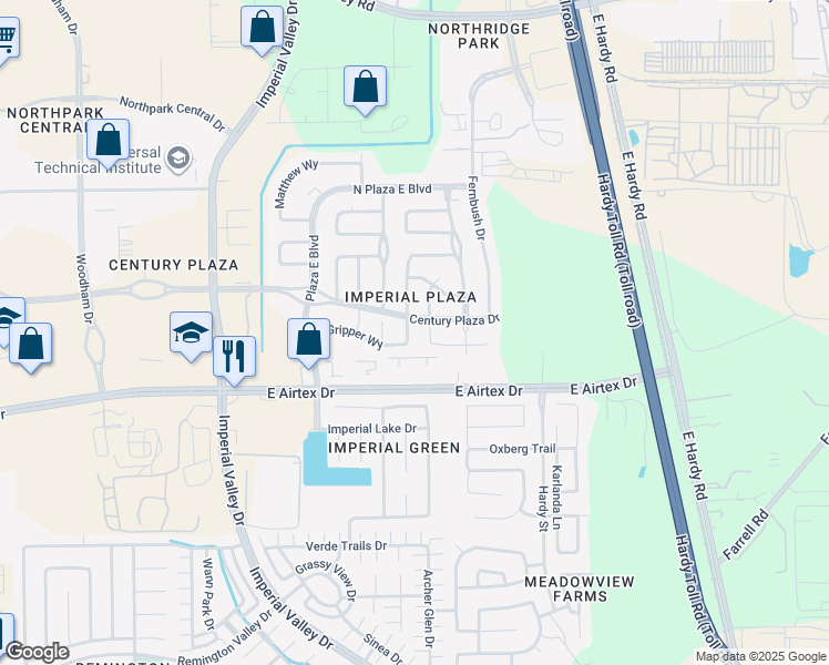 map of restaurants, bars, coffee shops, grocery stores, and more near 20214 Mcmeans Drive in Houston