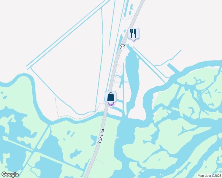 map of restaurants, bars, coffee shops, grocery stores, and more near 2101 Paris Road in Chalmette