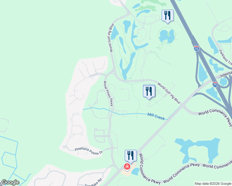 map of restaurants, bars, coffee shops, grocery stores, and more near 145 North Champions Way in St. Augustine