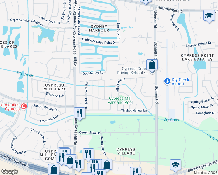 map of restaurants, bars, coffee shops, grocery stores, and more near 14735 Harvest Chase Court in Cypress
