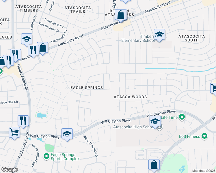 map of restaurants, bars, coffee shops, grocery stores, and more near 18302 Otter Creek Tr in Humble