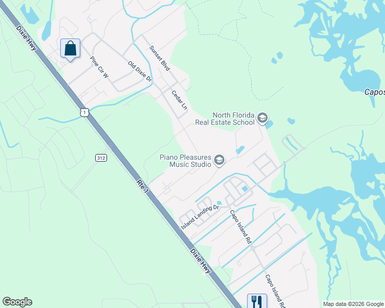 map of restaurants, bars, coffee shops, grocery stores, and more near 6130 Old Dixie Drive in St. Augustine