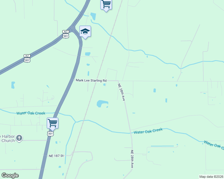 map of restaurants, bars, coffee shops, grocery stores, and more near 18614 Northeast 28th Avenue in Starke