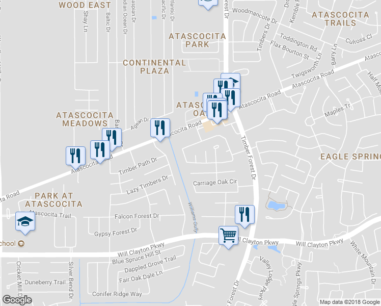 map of restaurants, bars, coffee shops, grocery stores, and more near 18419 Dale Forest Court in Humble