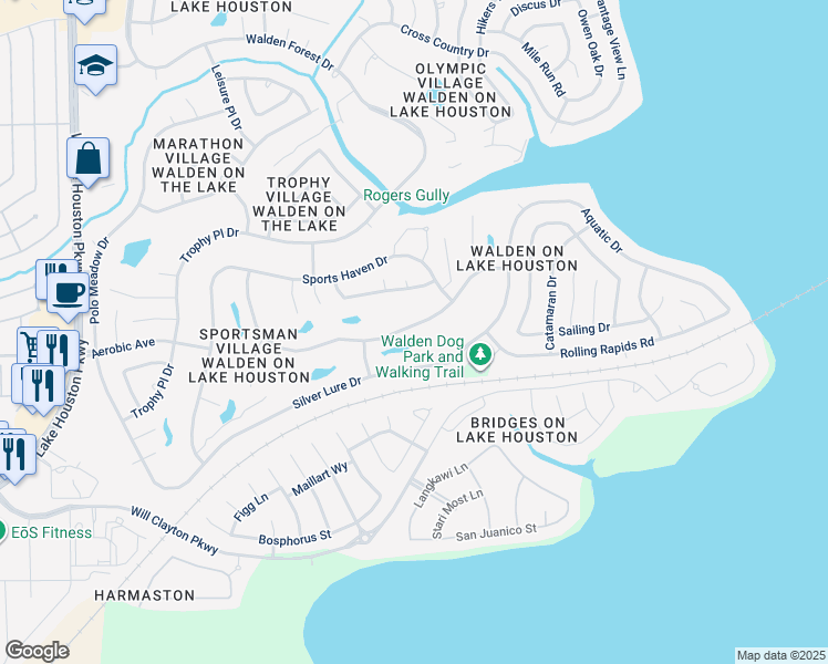 map of restaurants, bars, coffee shops, grocery stores, and more near 8431 Silver Lure Drive in Humble
