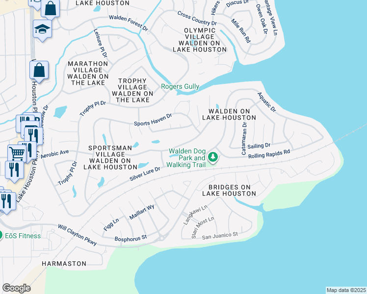 map of restaurants, bars, coffee shops, grocery stores, and more near 8431 Silver Lure Drive in Humble