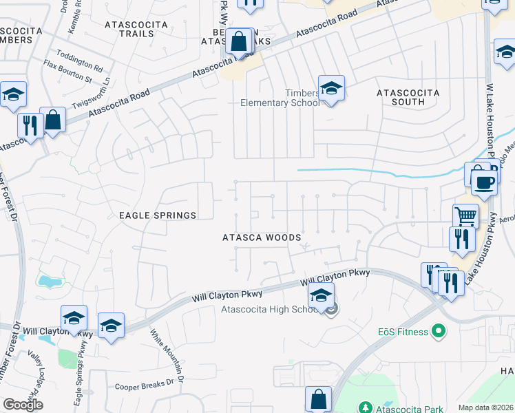 map of restaurants, bars, coffee shops, grocery stores, and more near 7019 Mira Blossom Drive in Humble