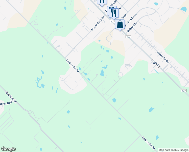 map of restaurants, bars, coffee shops, grocery stores, and more near 1501 Cotton Gin Road in Kyle