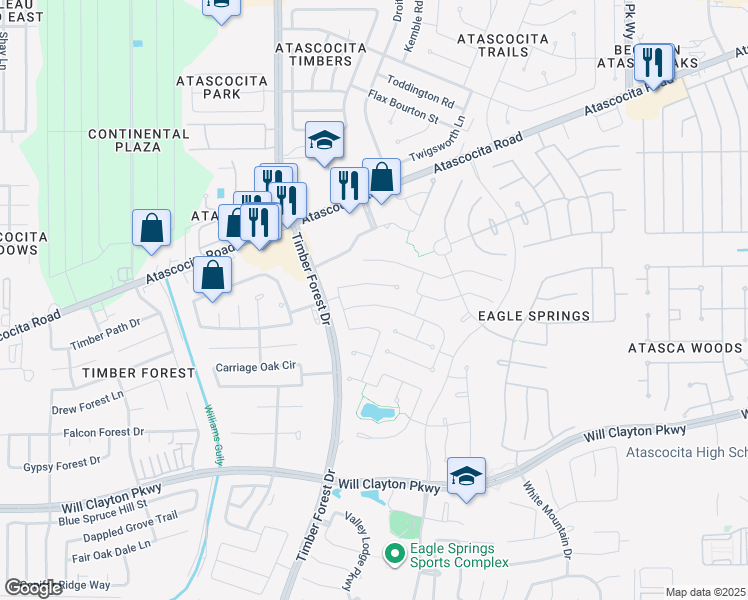 map of restaurants, bars, coffee shops, grocery stores, and more near 18314 Enchanted Rock Trail in Humble