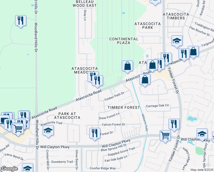 map of restaurants, bars, coffee shops, grocery stores, and more near 4855 Atascocita Road in Humble