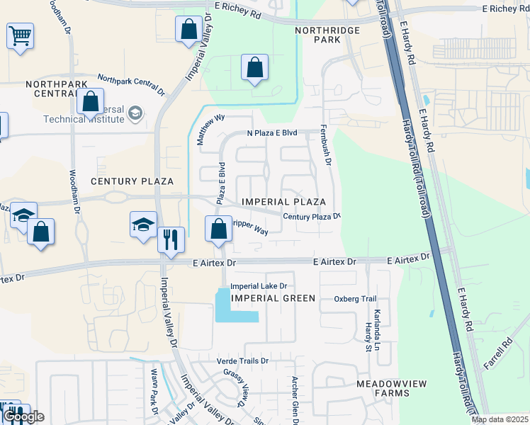 map of restaurants, bars, coffee shops, grocery stores, and more near 20311 Northoaks Drive in Houston