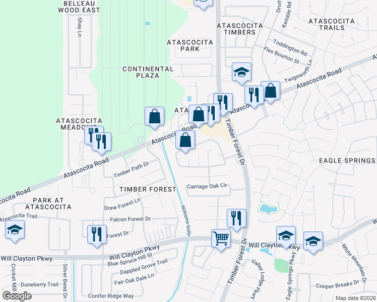 map of restaurants, bars, coffee shops, grocery stores, and more near 5212 Atascocita Road in Atascocita