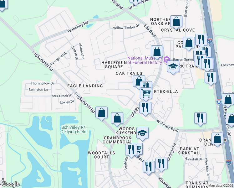 map of restaurants, bars, coffee shops, grocery stores, and more near 906 Grand Plains Drive in Houston
