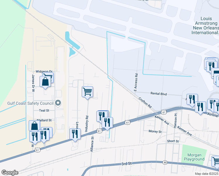 map of restaurants, bars, coffee shops, grocery stores, and more near 1057 Minden Avenue in Kenner