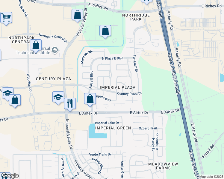 map of restaurants, bars, coffee shops, grocery stores, and more near 20311 Northoaks Drive in Houston