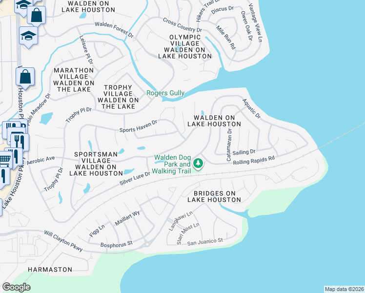 map of restaurants, bars, coffee shops, grocery stores, and more near 8602 Malardcrest Drive in Humble