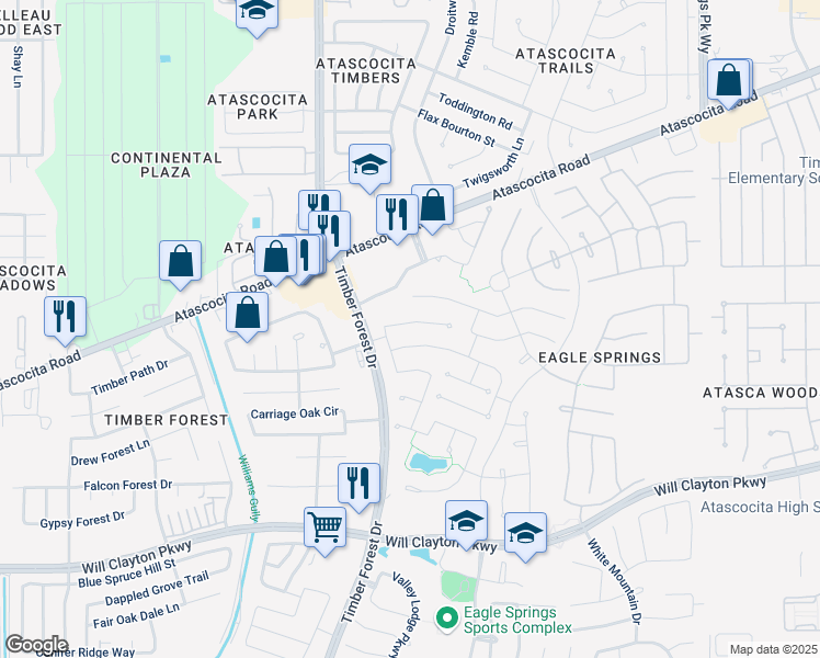 map of restaurants, bars, coffee shops, grocery stores, and more near 12419 Cedar Breaks Court in Humble