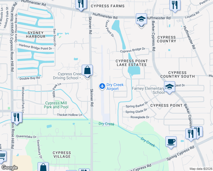 map of restaurants, bars, coffee shops, grocery stores, and more near 14415 Dry Creek Dr in Cypress