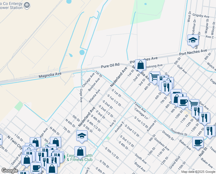 map of restaurants, bars, coffee shops, grocery stores, and more near 111 Atlanta Avenue in Nederland