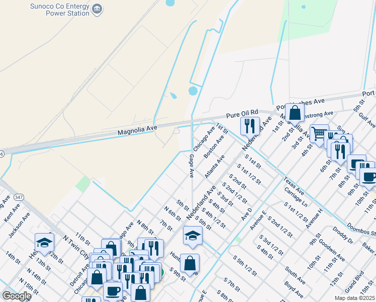 map of restaurants, bars, coffee shops, grocery stores, and more near 419 Gage Avenue in Nederland