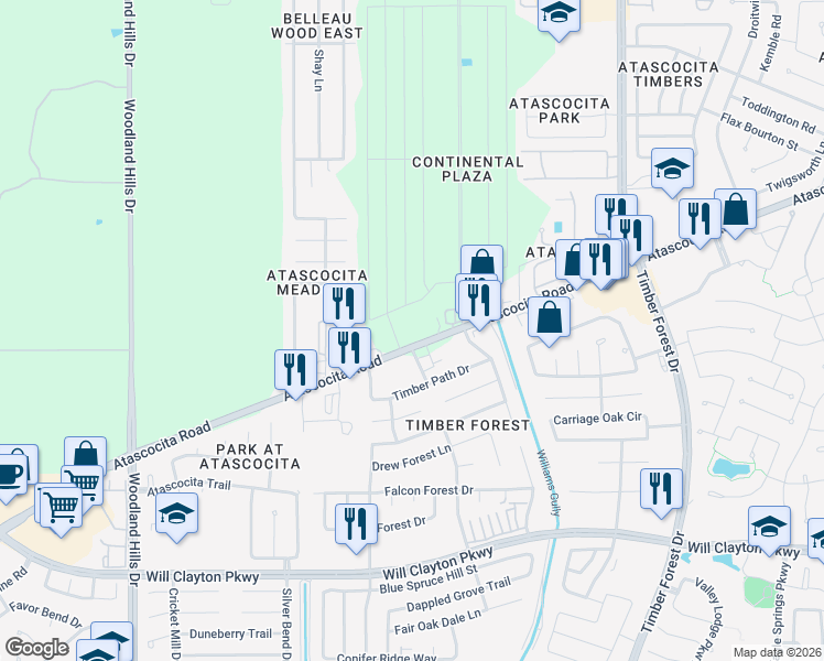 map of restaurants, bars, coffee shops, grocery stores, and more near 4863 Atascocita Road in Humble