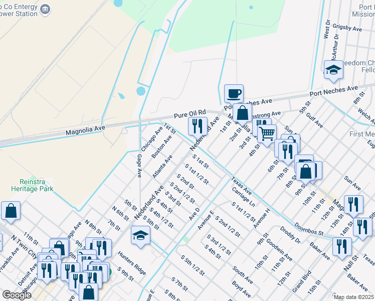 map of restaurants, bars, coffee shops, grocery stores, and more near 116 Nederland Avenue in Nederland