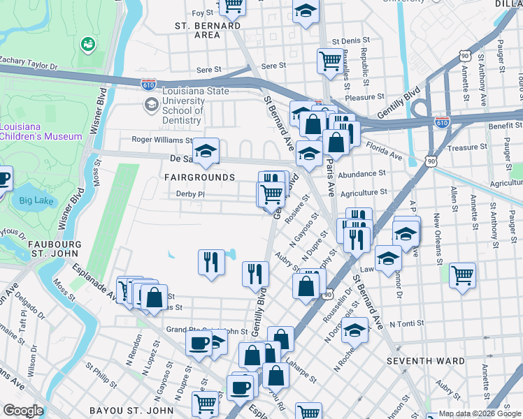 map of restaurants, bars, coffee shops, grocery stores, and more near in New Orleans
