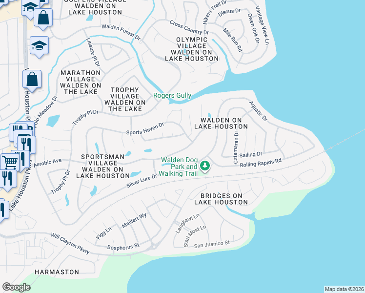 map of restaurants, bars, coffee shops, grocery stores, and more near 8523 Malardcrest Dr in Humble