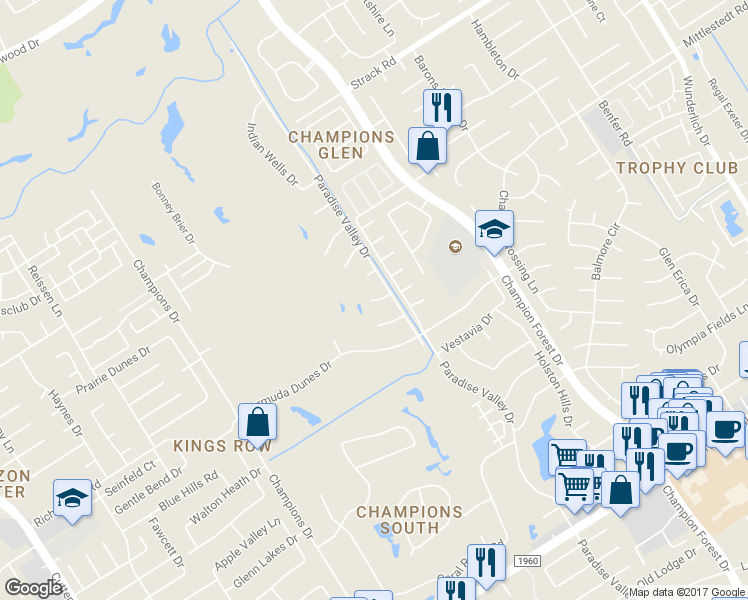 map of restaurants, bars, coffee shops, grocery stores, and more near 5910 Masters Drive in Houston