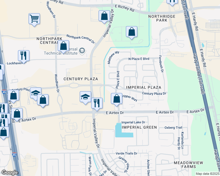 map of restaurants, bars, coffee shops, grocery stores, and more near 931 Century Plaza Drive in Houston