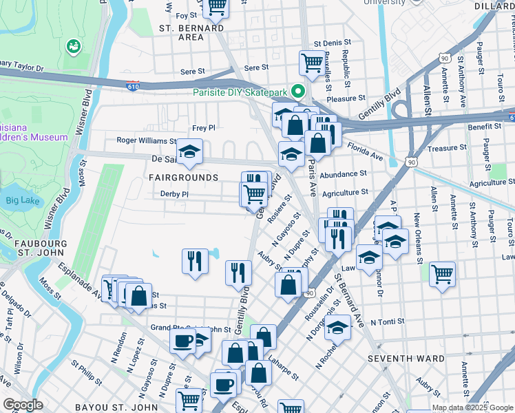 map of restaurants, bars, coffee shops, grocery stores, and more near in New Orleans