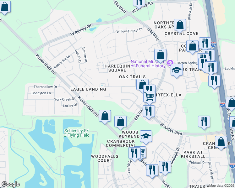 map of restaurants, bars, coffee shops, grocery stores, and more near 906 Grand Plains Drive in Houston