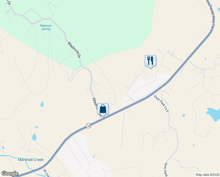 map of restaurants, bars, coffee shops, grocery stores, and more near 104 Upland Run in Kerrville