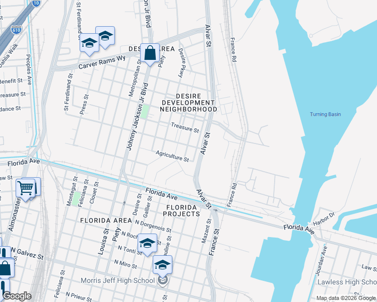 map of restaurants, bars, coffee shops, grocery stores, and more near 2921 Edith Weston Place in New Orleans