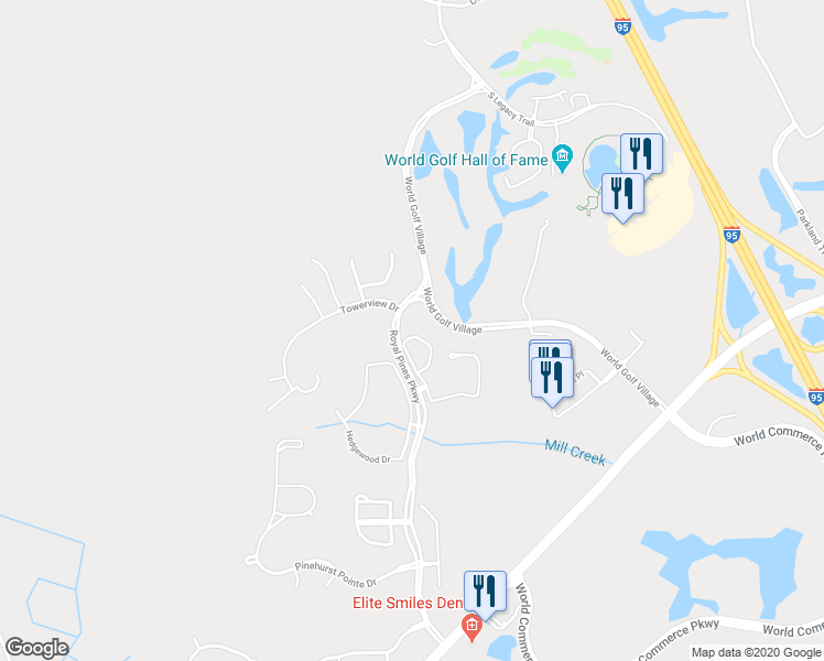 map of restaurants, bars, coffee shops, grocery stores, and more near 115 North Champions Way in St. Augustine