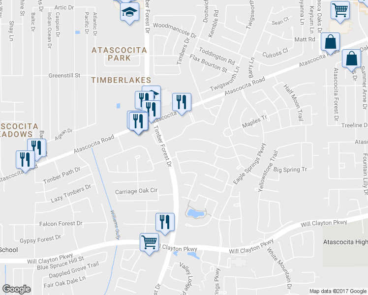 map of restaurants, bars, coffee shops, grocery stores, and more near 12419 Cedar Breaks Court in Humble