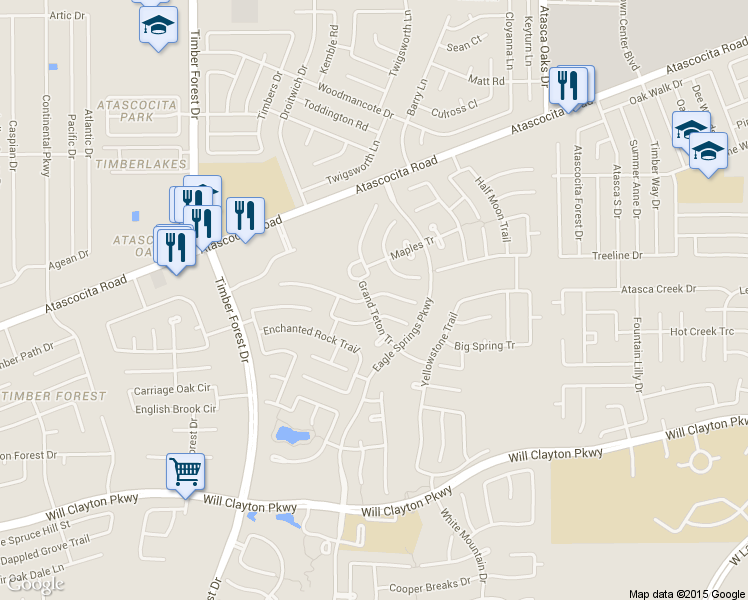 map of restaurants, bars, coffee shops, grocery stores, and more near 12602 Brazos Bend Trail in Humble